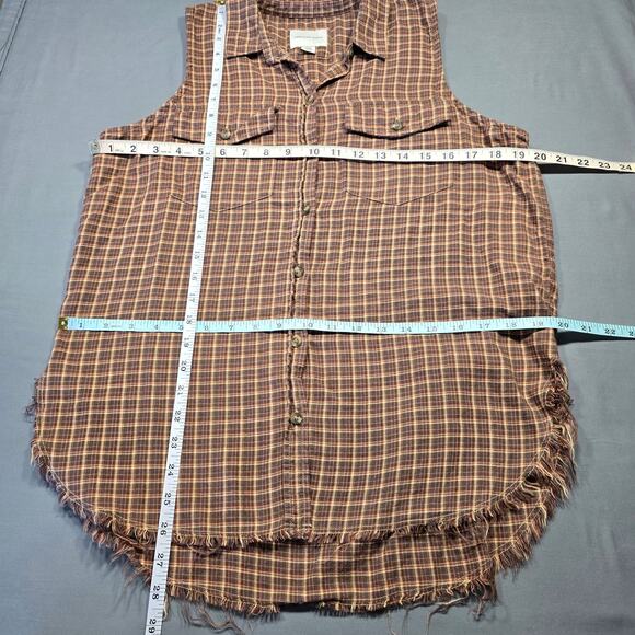 American Eagle Brown Plaid Shirt Sleeveless Button Up Grunge Women's Size S Top - Picture 3 of 7